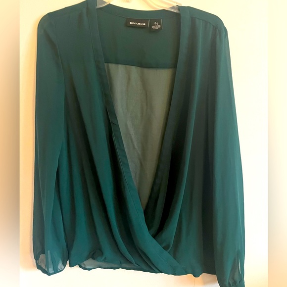 DKNY JEANS green sheer faux wrap top size L - Picture 1 of 4